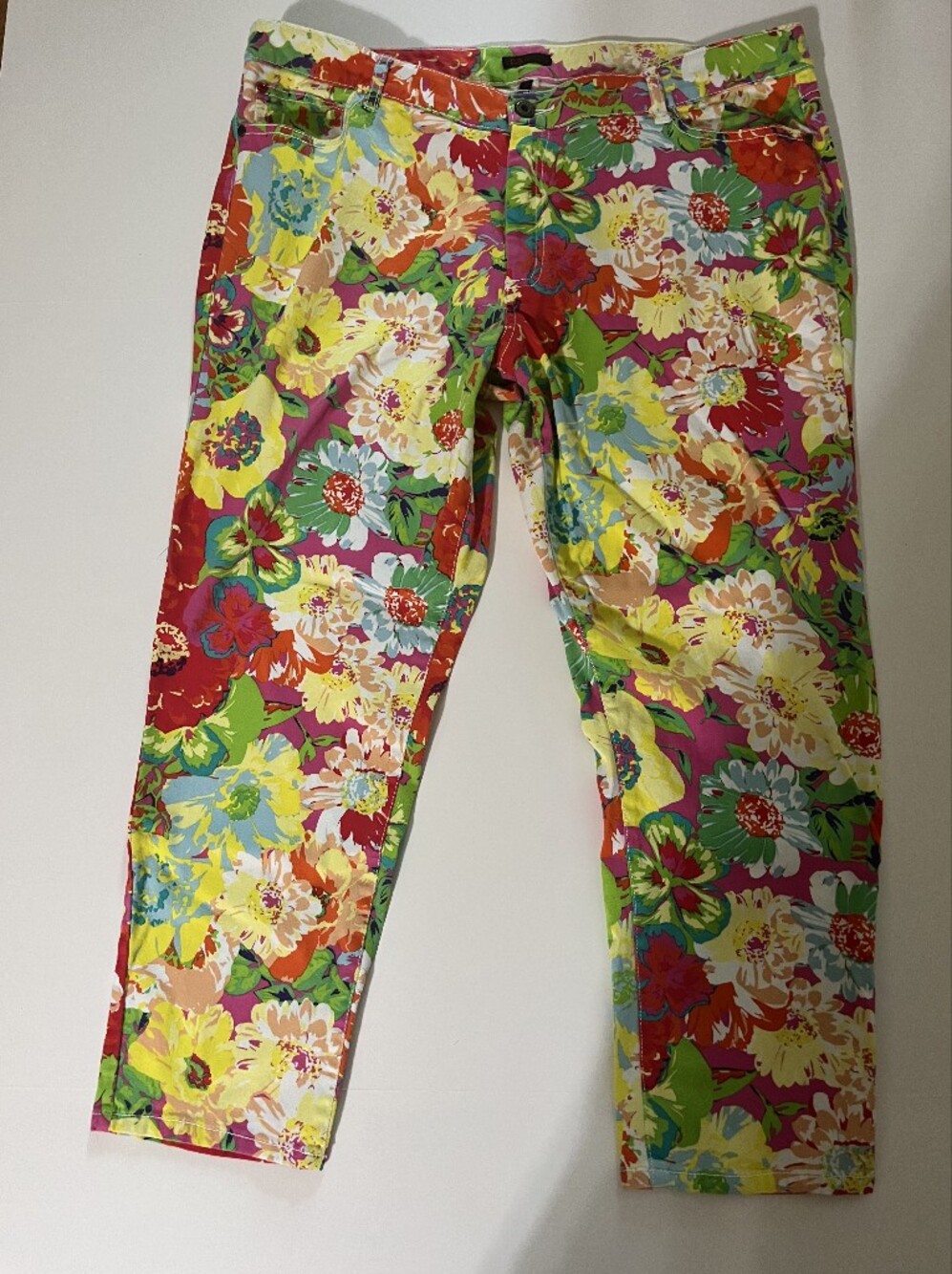 Sofia Vergara-Bright Multicolor Floral Crop Pants-size 16 Petite